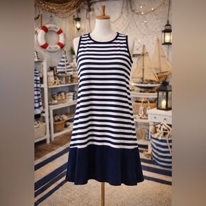 Navy and White Striped Sleeveless Tunic Dress